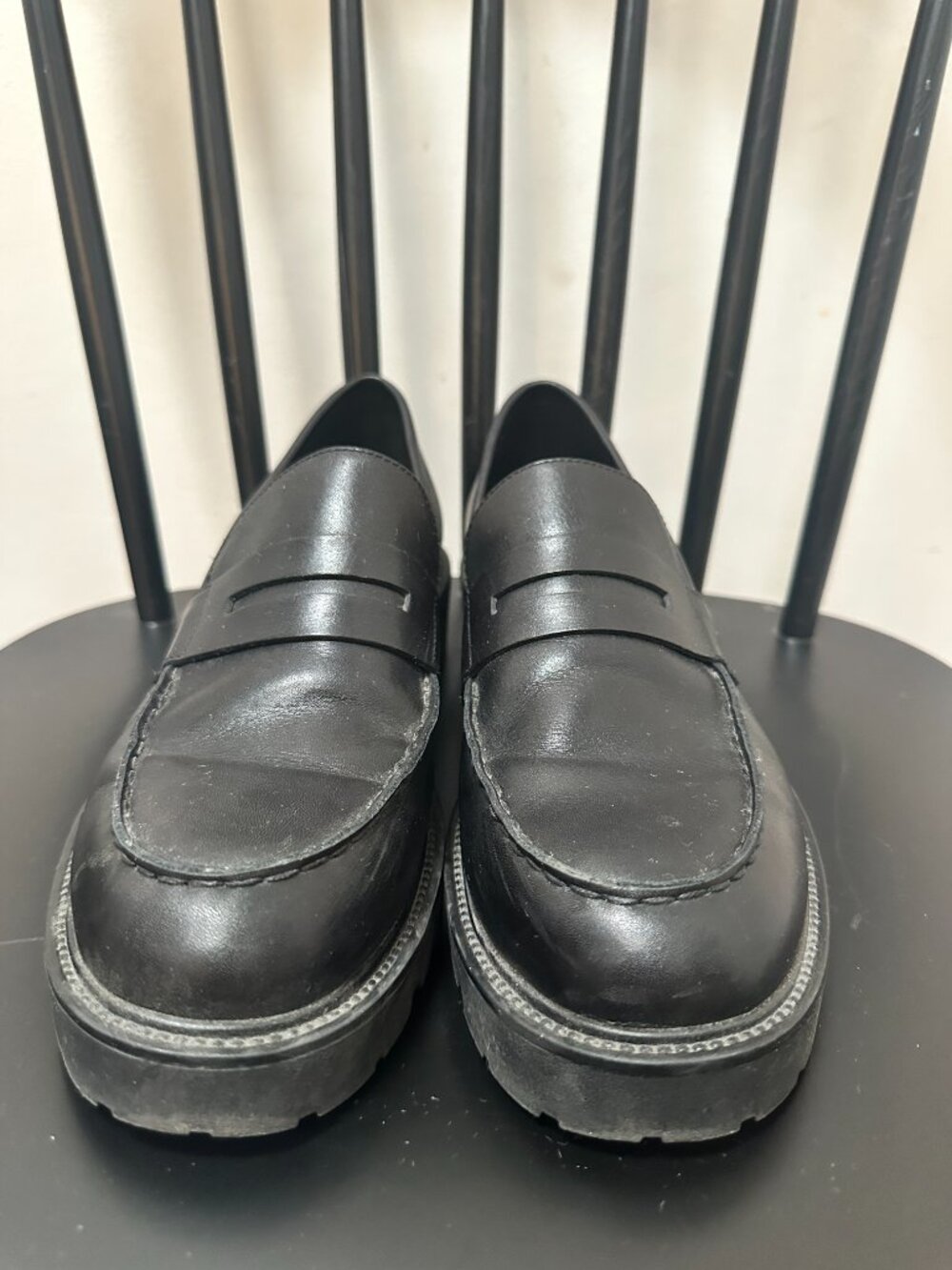 Vagabond Shoemakers Black Leather Lug Sole Loafers, Size US 10 / UK 7